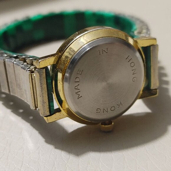 Michelle Louise Wristwatch Malachite Vintage Style Roman Numeral Gold Tone Bezel - Picture 2 of 9